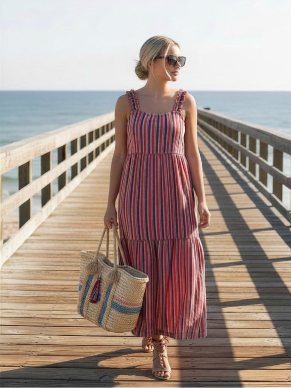 NWT Liverpool Los Angeles Striped Midi Sundress Size M Multicolor Summer Dress